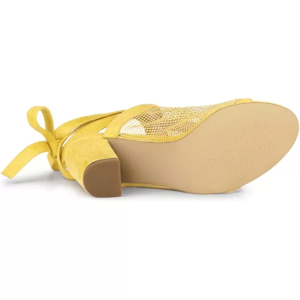 Allegra K Women's Mesh Block Heel Lace Up Sandals