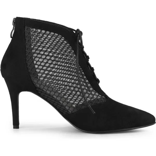 Allegra K Women's Mesh Lace Up Stiletto Heels Ankle Boots