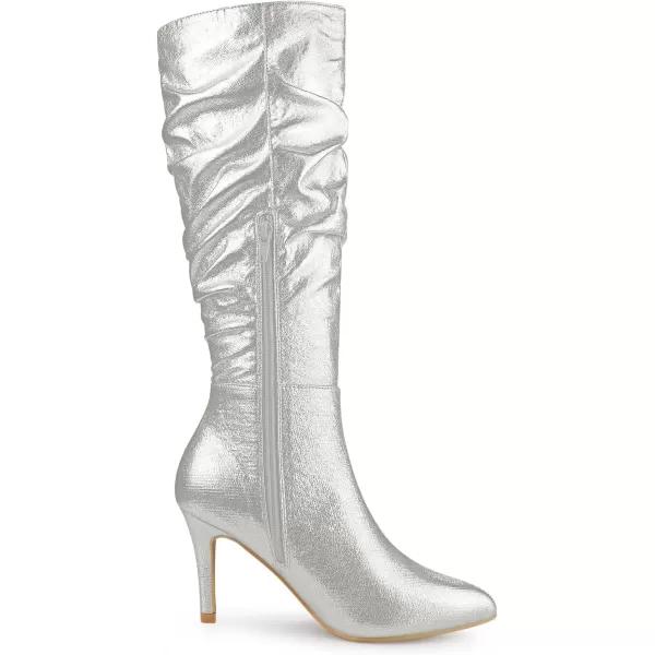Allegra K Women's Metallic Pointed Toe Slouch Stiletto Heels Knee High Boots