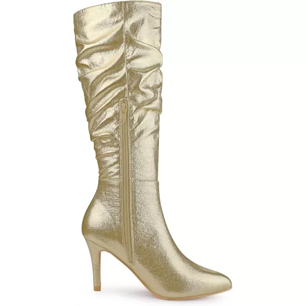 Allegra K Women's Metallic Pointed Toe Slouch Stiletto Heels Knee High Boots