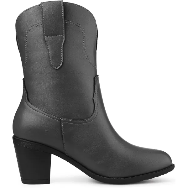 Allegra K Women's Mid Calf Memory Round Toe Block Heel Western Boots