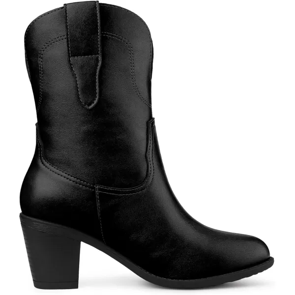 Allegra K Women's Mid Calf Memory Round Toe Block Heel Western Boots