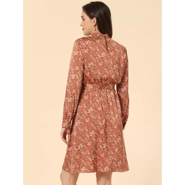 Allegra K Women's Mock Neck Swing Knee Length Long Sleeve A-line Floral Dress