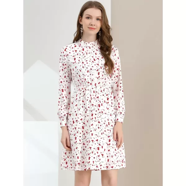 Allegra K Women's Mock Neck Swing Knee Length Long Sleeve A-line Floral Dress