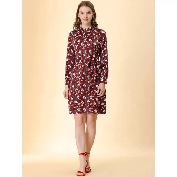 Allegra K Women's Mock Neck Swing Knee Length Long Sleeve A-line Floral Dress