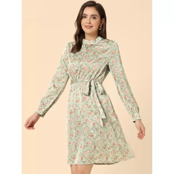 Allegra K Women's Mock Neck Swing Knee Length Long Sleeve A-line Floral Dress