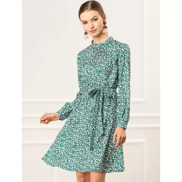Allegra K Women's Mock Neck Swing Knee Length Long Sleeve A-line Floral Dress