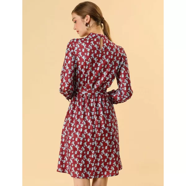 Allegra K Women's Mock Neck Swing Knee Length Long Sleeve A-line Floral Dress