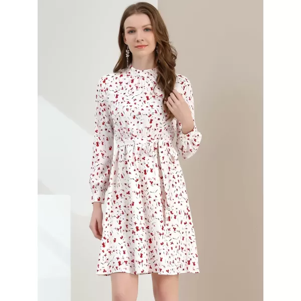 Allegra K Women's Mock Neck Swing Knee Length Long Sleeve A-line Floral Dress