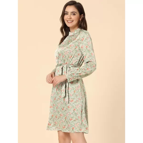 Allegra K Women's Mock Neck Swing Knee Length Long Sleeve A-line Floral Dress