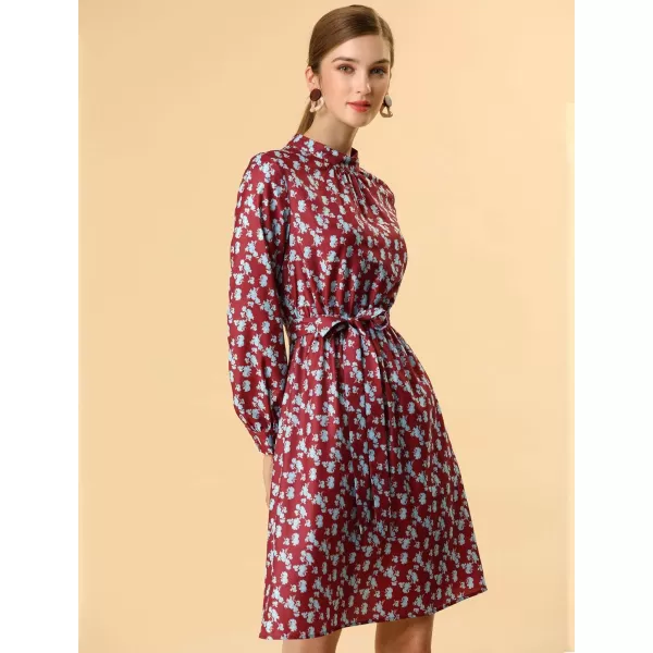 Allegra K Women's Mock Neck Swing Knee Length Long Sleeve A-line Floral Dress