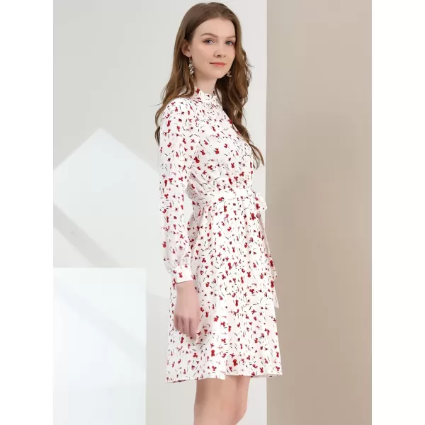 Allegra K Women's Mock Neck Swing Knee Length Long Sleeve A-line Floral Dress