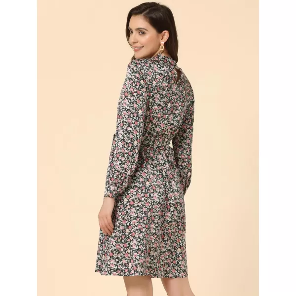 Allegra K Women's Mock Neck Swing Knee Length Long Sleeve A-line Floral Dress