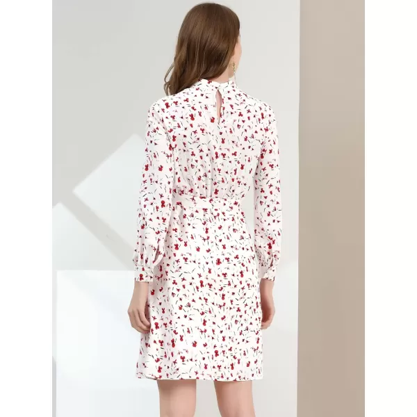 Allegra K Women's Mock Neck Swing Knee Length Long Sleeve A-line Floral Dress