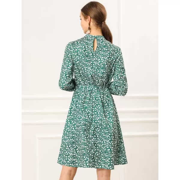 Allegra K Women's Mock Neck Swing Knee Length Long Sleeve A-line Floral Dress