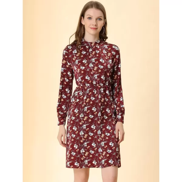 Allegra K Women's Mock Neck Swing Knee Length Long Sleeve A-line Floral Dress