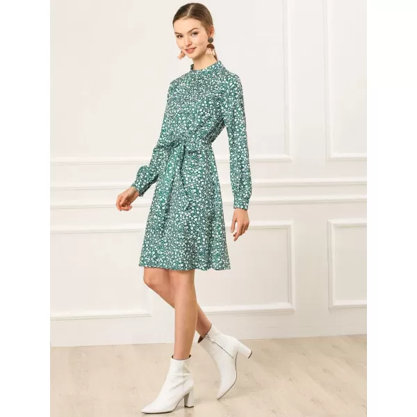 Allegra K Women's Mock Neck Swing Knee Length Long Sleeve A-line Floral Dress