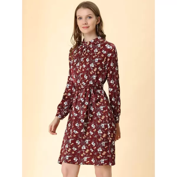 Allegra K Women's Mock Neck Swing Knee Length Long Sleeve A-line Floral Dress