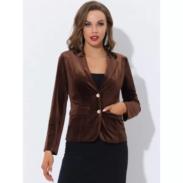 Allegra K Women's Notched Lapel Vintage Office Button Front Velvet Blazer