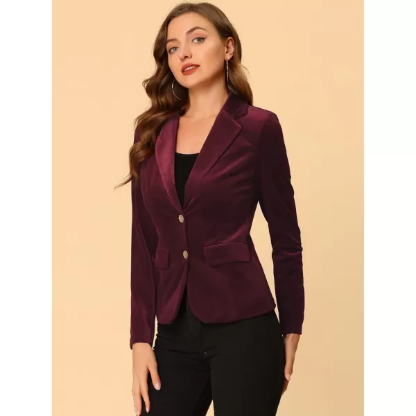 Allegra K Women's Notched Lapel Vintage Office Button Front Velvet Blazer