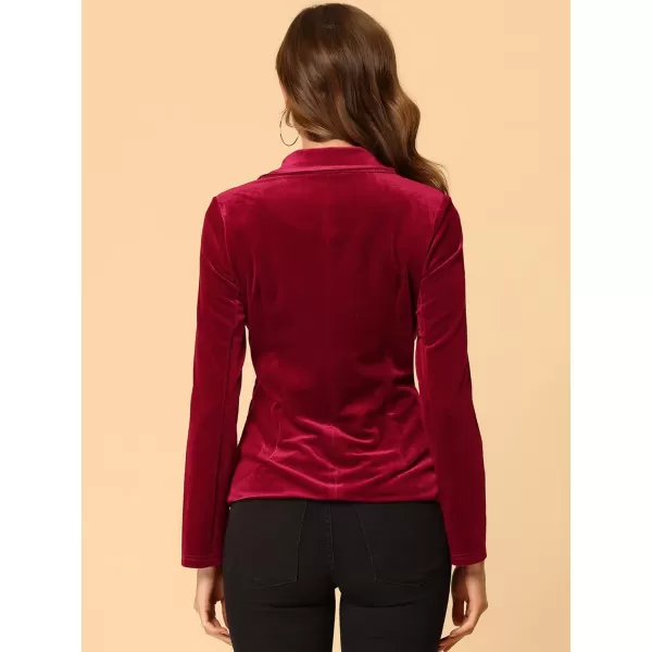 Allegra K Women's Notched Lapel Vintage Office Button Front Velvet Blazer