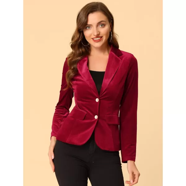 Allegra K Women's Notched Lapel Vintage Office Button Front Velvet Blazer