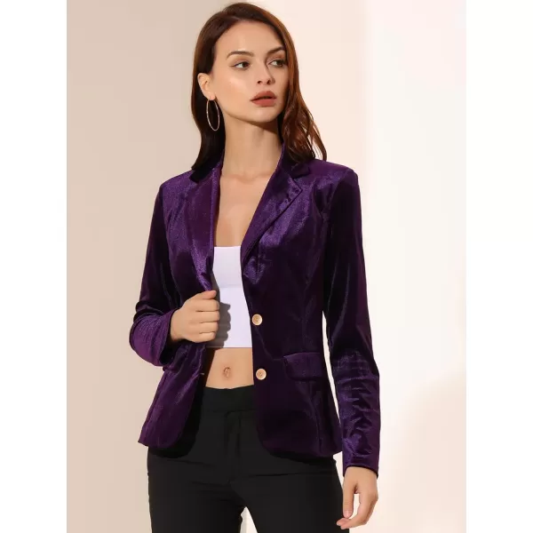 Allegra K Women's Notched Lapel Vintage Office Button Front Velvet Blazer