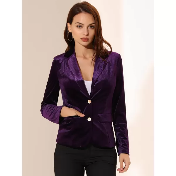 Allegra K Women's Notched Lapel Vintage Office Button Front Velvet Blazer