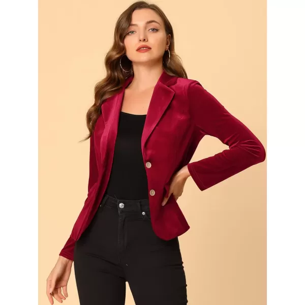 Allegra K Women's Notched Lapel Vintage Office Button Front Velvet Blazer