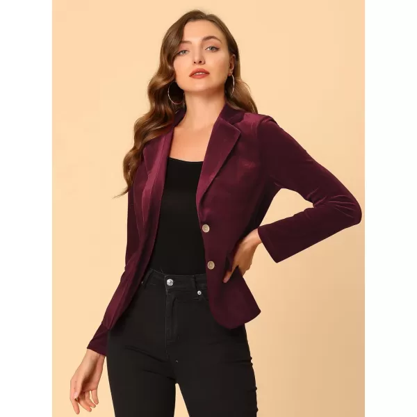 Allegra K Women's Notched Lapel Vintage Office Button Front Velvet Blazer