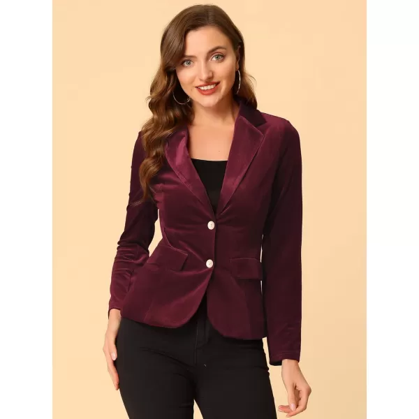 Allegra K Women's Notched Lapel Vintage Office Button Front Velvet Blazer