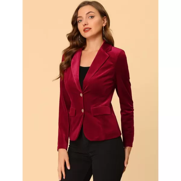 Allegra K Women's Notched Lapel Vintage Office Button Front Velvet Blazer