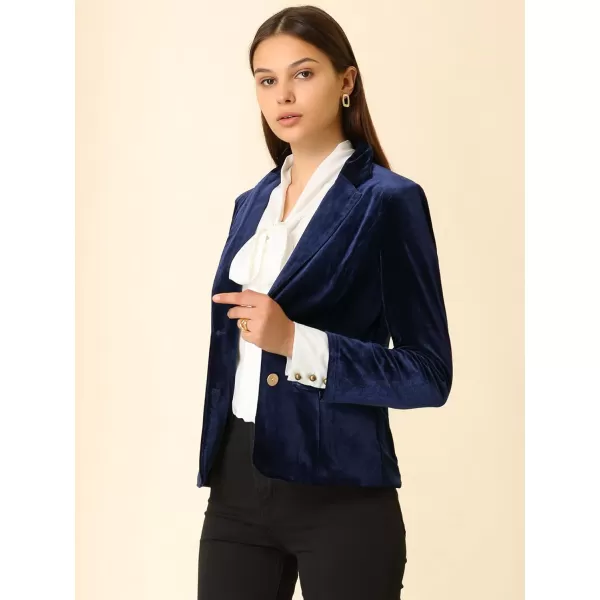 Allegra K Women's Notched Lapel Vintage Office Button Front Velvet Blazer