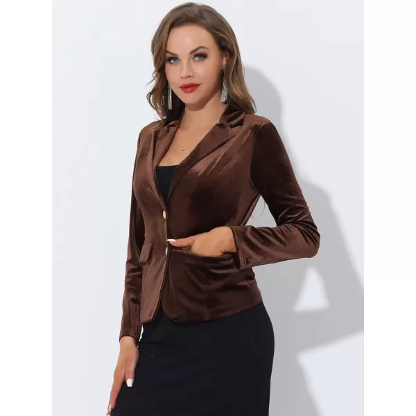 Allegra K Women's Notched Lapel Vintage Office Button Front Velvet Blazer