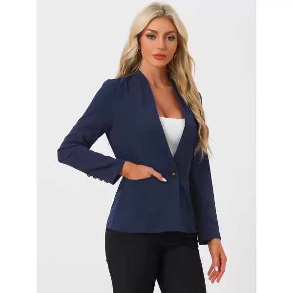 Allegra K Women's Office Work Blazer Collarless Jacket One Buttoned Long Sleeve Business Casual Blazer