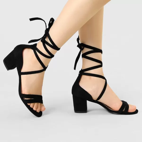 Allegra K Women's Open Toe Color Block Heel Lace Up Sandals