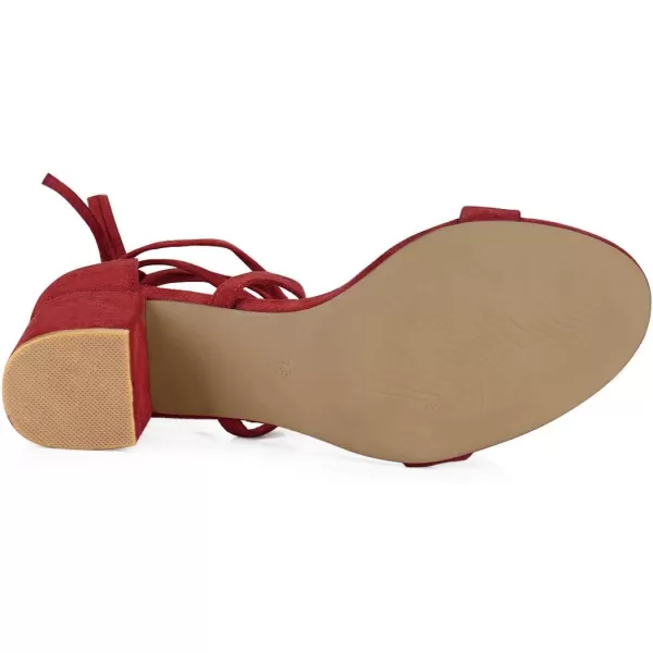 Allegra K Women's Open Toe Lace Up Mid Chunky Heeled Sandals