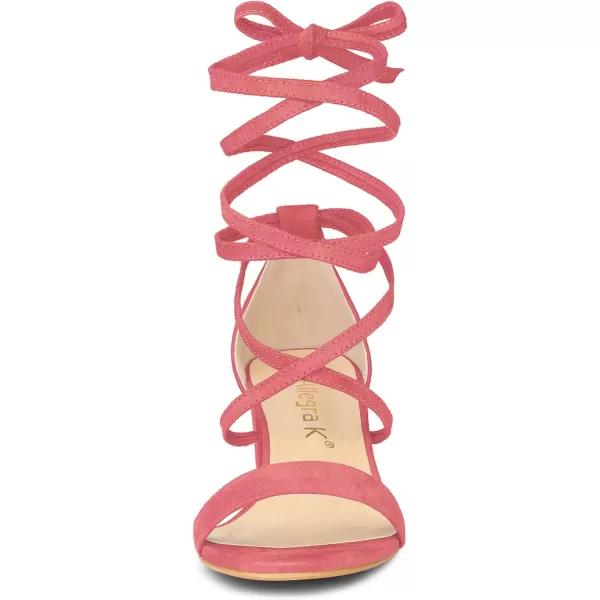 Allegra K Women's Open Toe Lace Up Mid Chunky Heeled Sandals