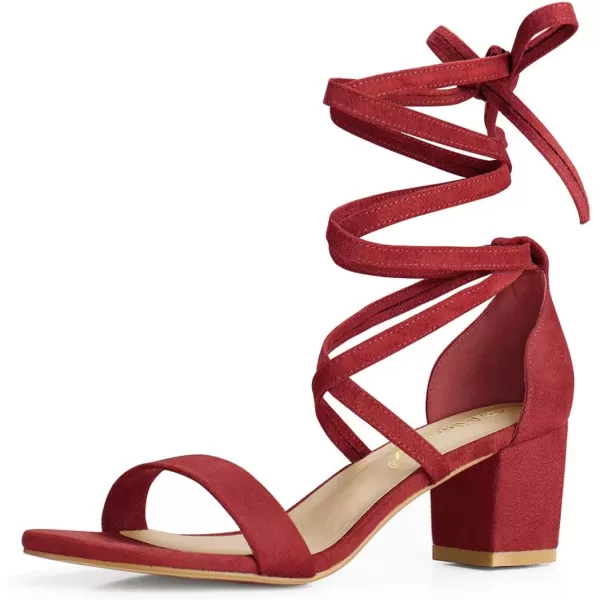Allegra K Women's Open Toe Lace Up Mid Chunky Heeled Sandals