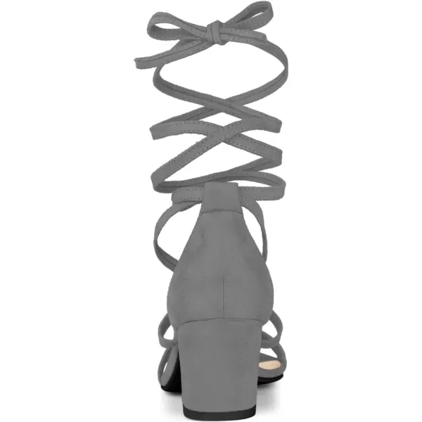 Allegra K Women's Open Toe Lace Up Mid Chunky Heeled Sandals