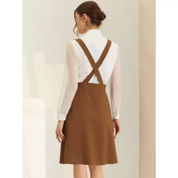 Allegra K Women's Overall Pinafore Dress Midi Suspenders Skirt