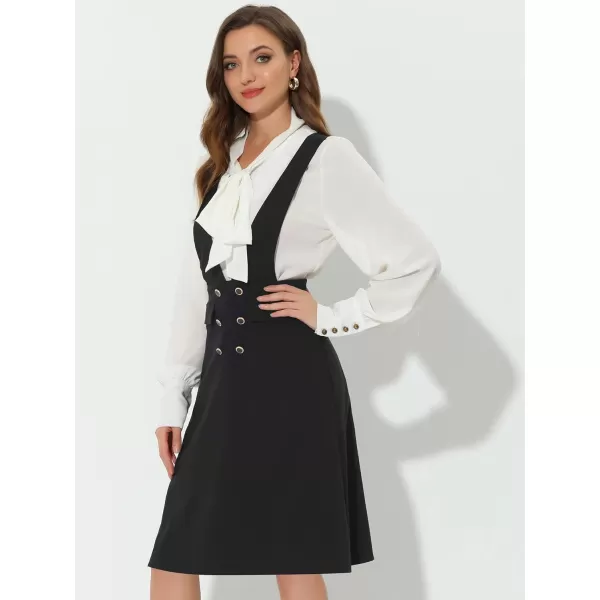 Allegra K Women's Overall Pinafore Dress Midi Suspenders Skirt