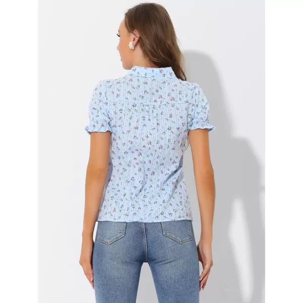 Allegra K Women's Peter Pan Blouse Frilled Short Sleeve Floral Cotton Top