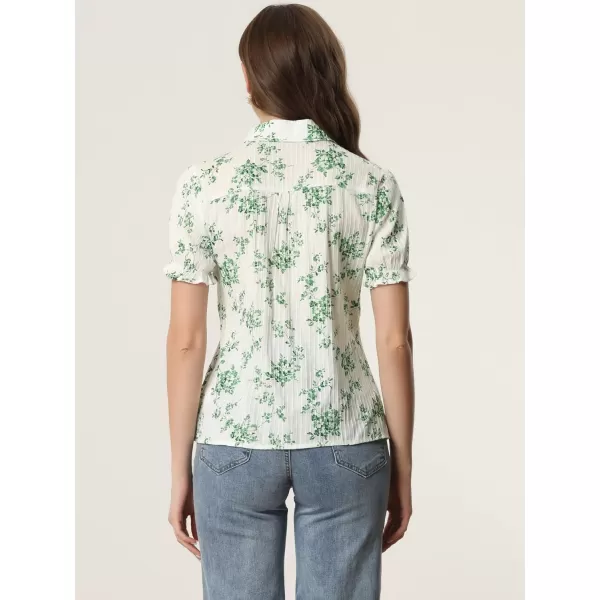 Allegra K Women's Peter Pan Blouse Frilled Short Sleeve Floral Cotton Top