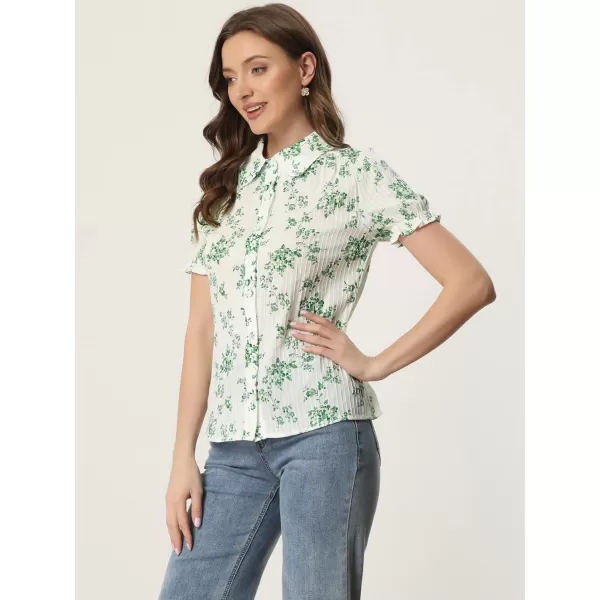 Allegra K Women's Peter Pan Blouse Frilled Short Sleeve Floral Cotton Top