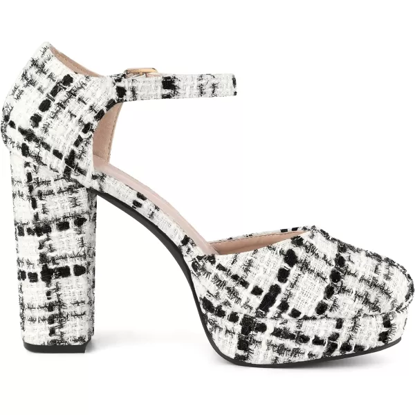 Allegra K Women's Plaid Platform Ankle Strap Chunky Heel Mary Janes Pumps