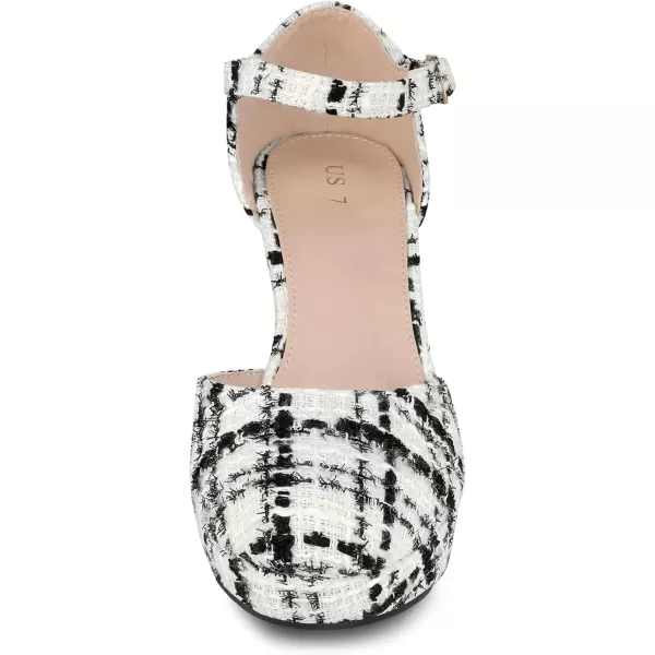 Allegra K Women's Plaid Platform Ankle Strap Chunky Heel Mary Janes Pumps