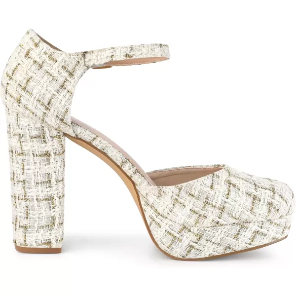 Allegra K Women's Plaid Platform Ankle Strap Chunky Heel Mary Janes Pumps