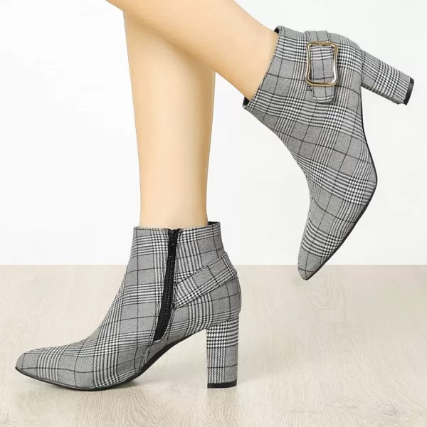 Allegra K Women's Plaid Pointed Toe Chunky Heels Ankle Boots