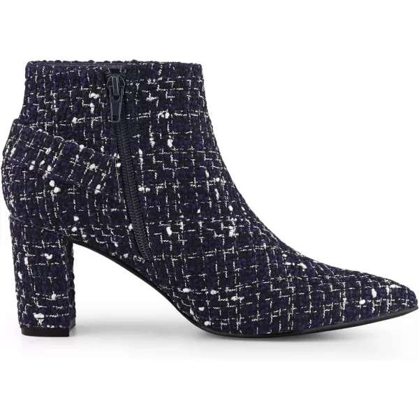 Allegra K Women's Plaid Pointed Toe Chunky Heels Ankle Boots
